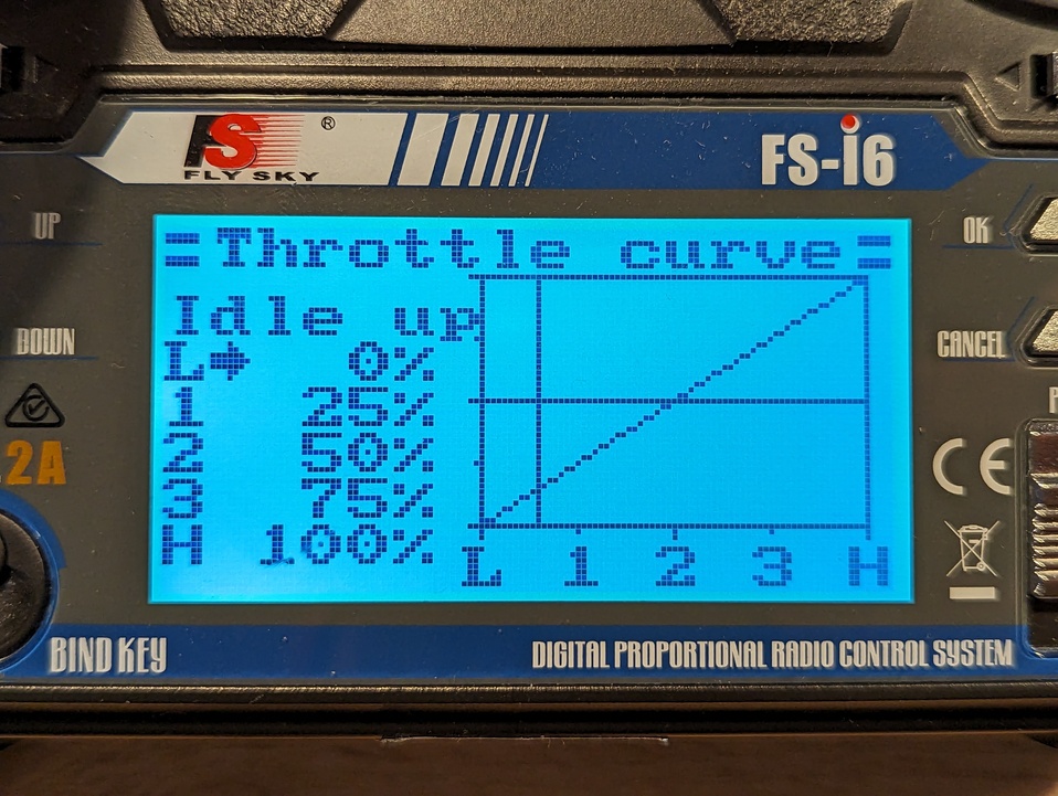 Configuración de la pantalla Throttle curve en posición Idle up